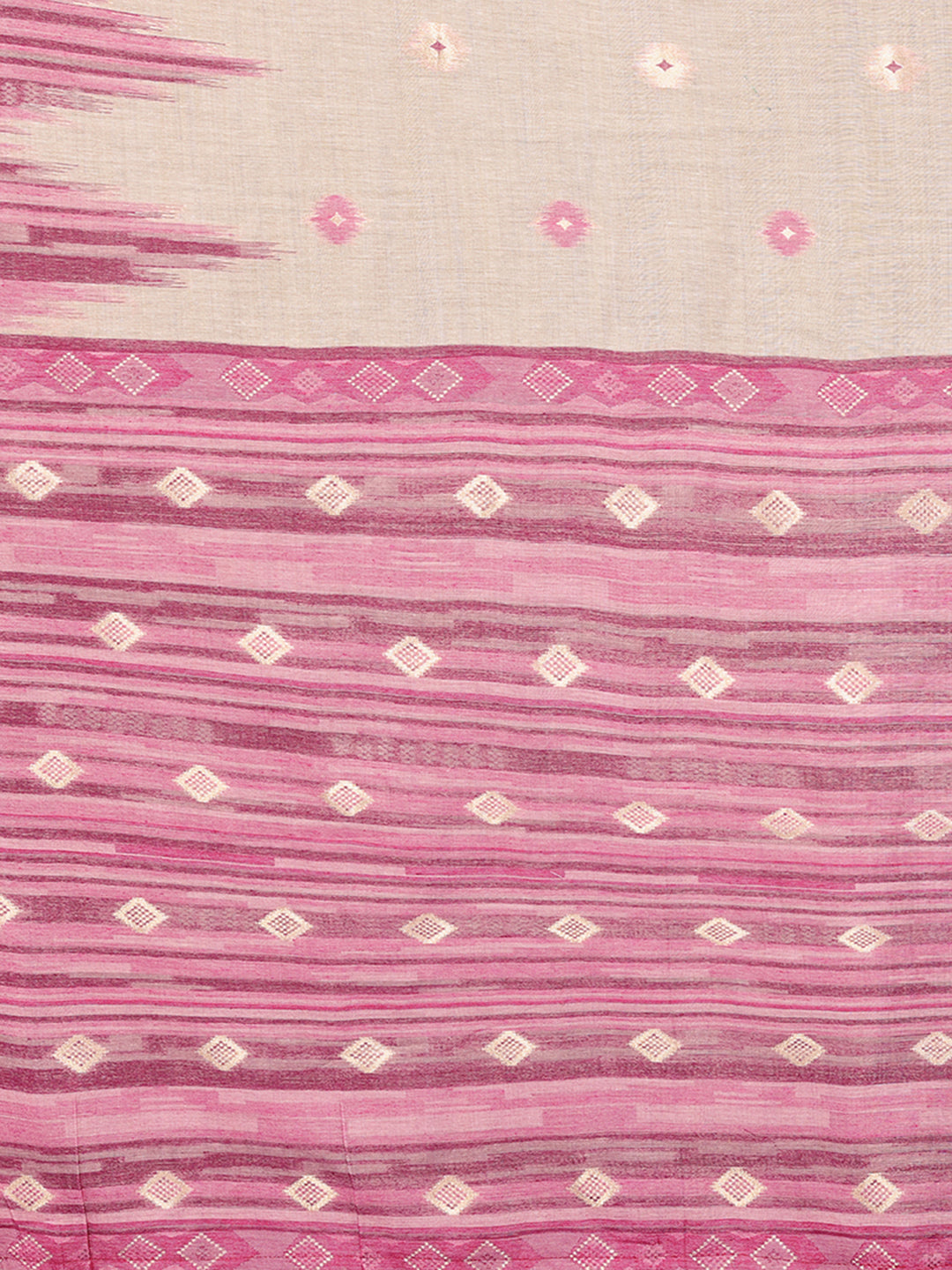 Beige & Mauve Linen Blend Geometric Woven Design Woven Saree with Blouse Piece