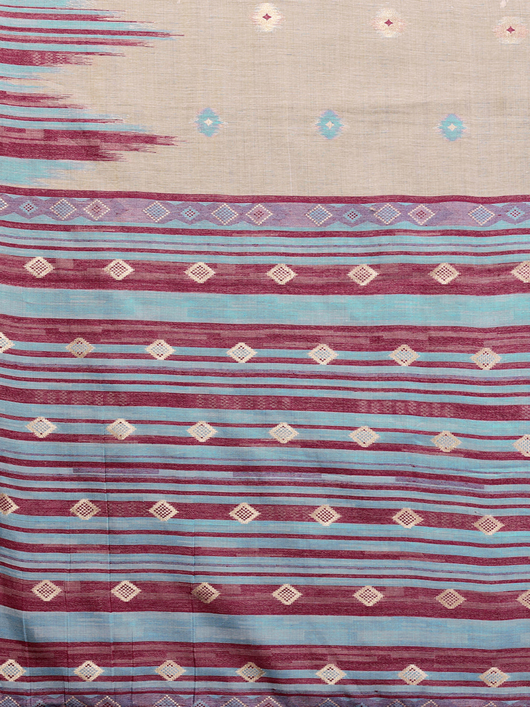 Beige & Wine Chanderi Geometric Woven Design Woven Saree with Blouse Piece