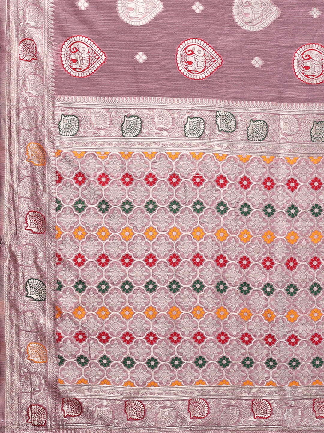 Mauve Linen Blend Ethnic Print Woven Design Woven Saree with Blouse Piece