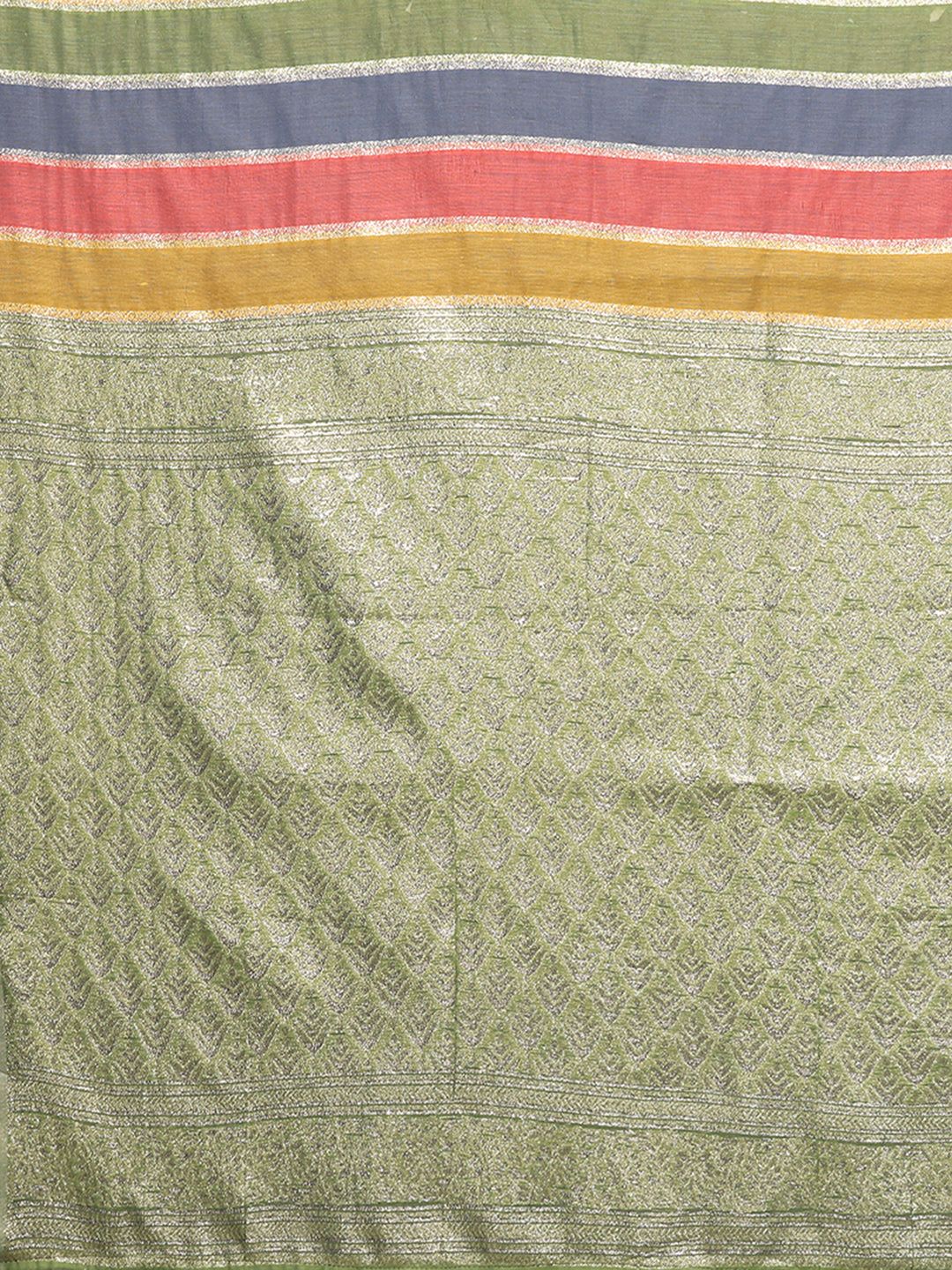 Multicolor Cotton Striped Woven Design Woven Saree with Blouse Piece