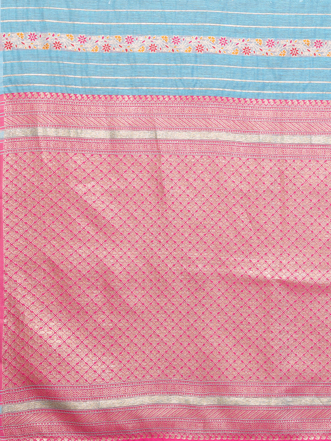 Light Blue Cotton Ethnic Print Woven Design Jacquard Saree with Blouse Piece