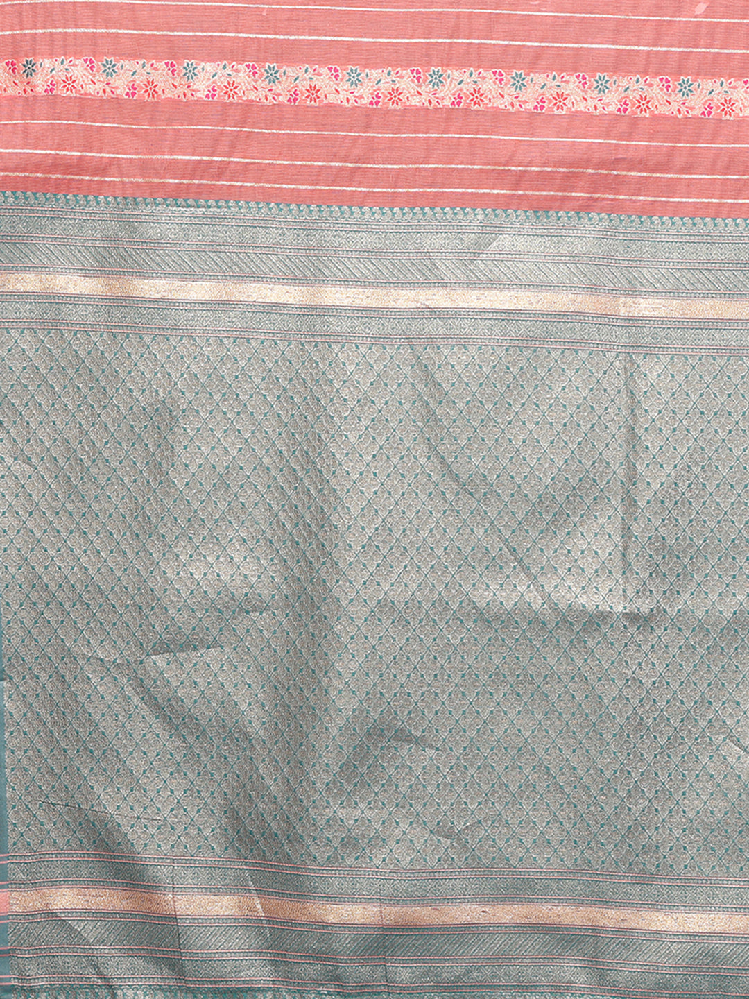 Peach Cotton Ethnic Print Woven Design Jacquard Saree with Blouse Piece