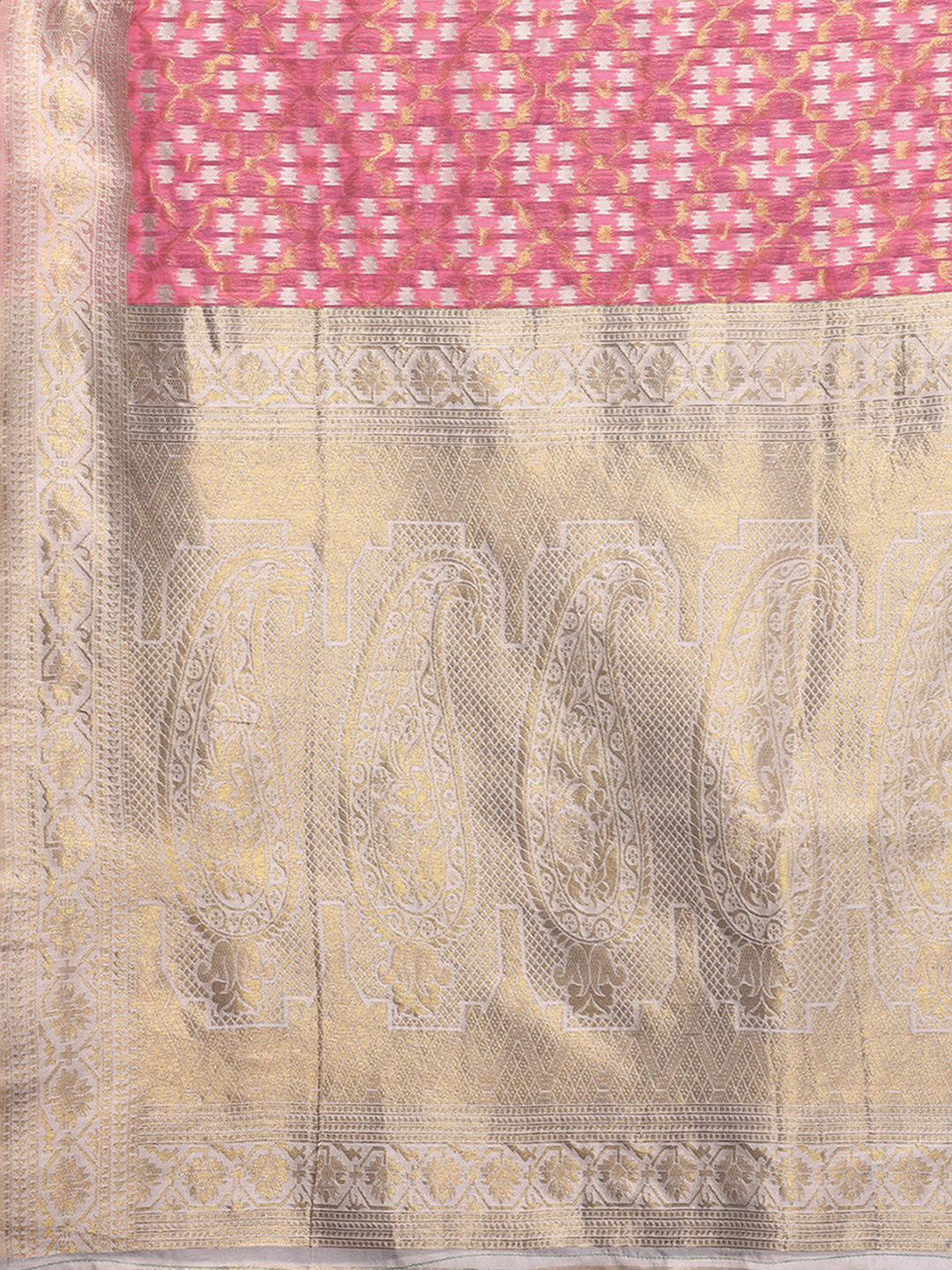 Pink Cotton Ethnic Motifs Woven Design Woven Saree with Blouse Piece