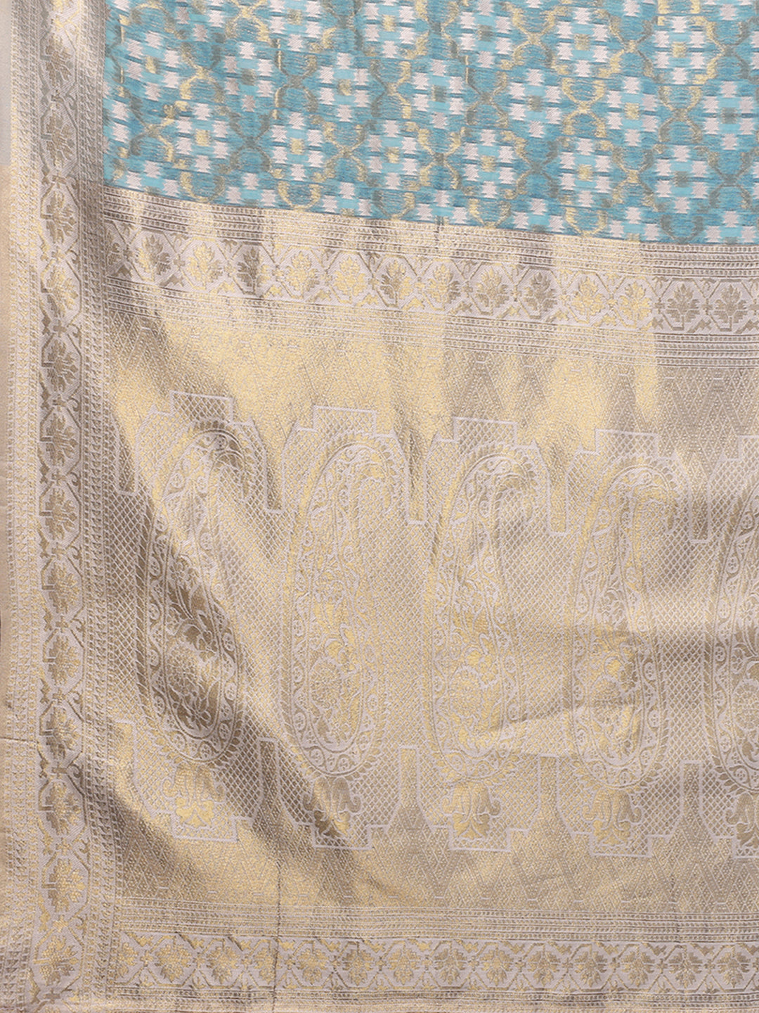 Light Blue Cotton Ethnic Motifs Woven Design Woven Saree with Blouse Piece