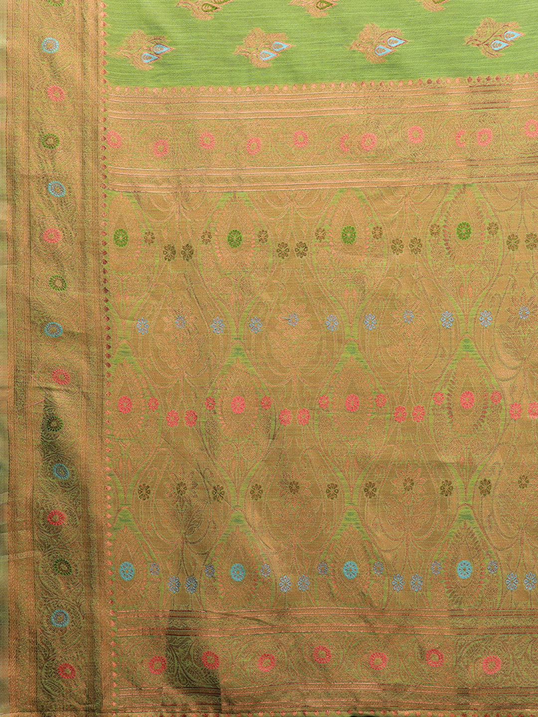 Green Linen Blend Ethnic Print Woven Design Kanjivaram Saree with Blouse Piece