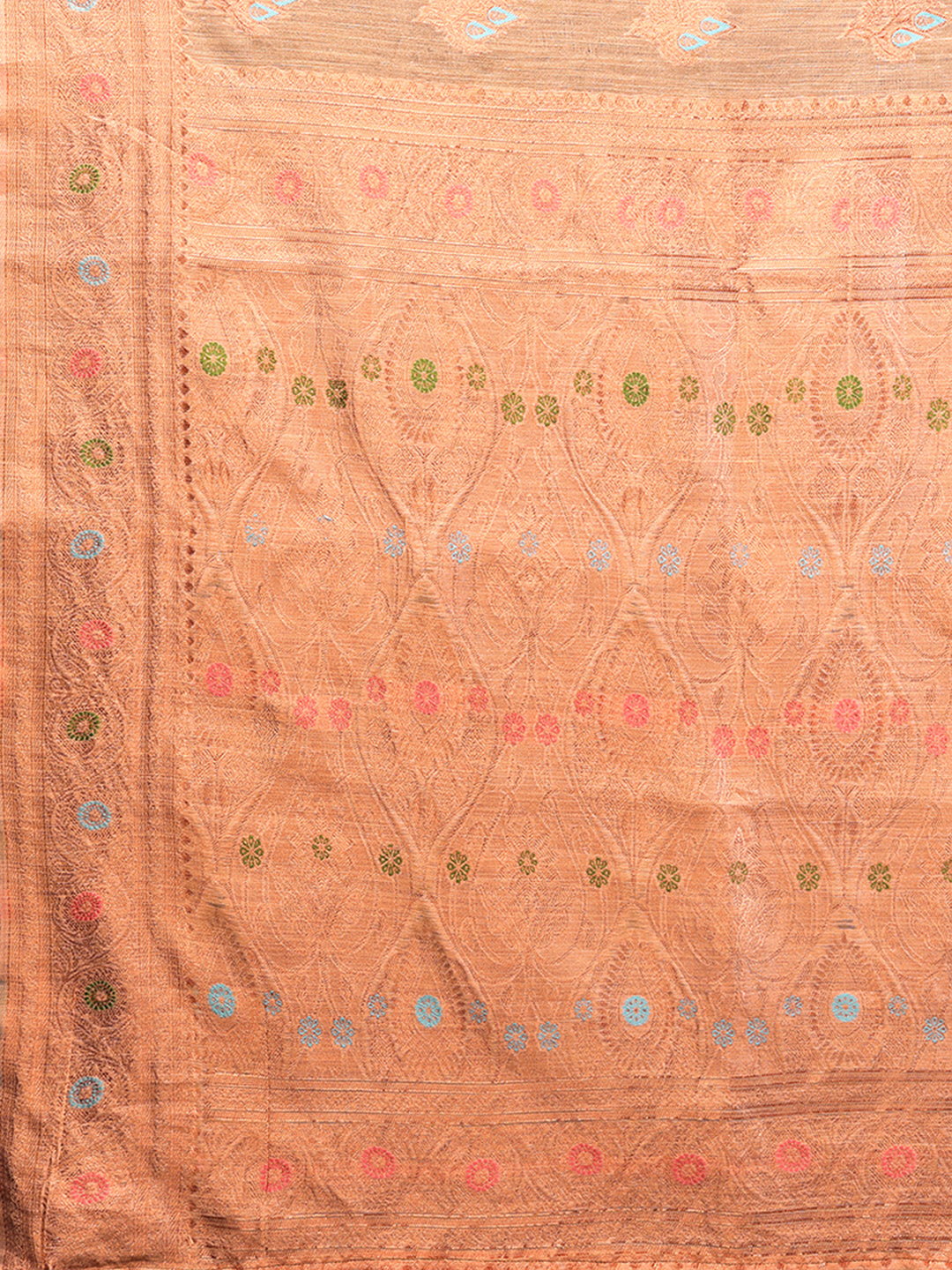 Peach Linen Blend Ethnic Print Woven Design Kanjivaram Saree with Blouse Piece