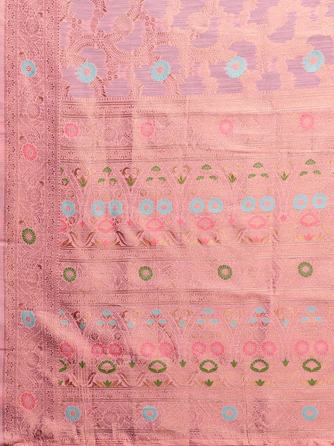 Pink Linen Blend Floral Woven Design Woven Saree with Blouse Piece