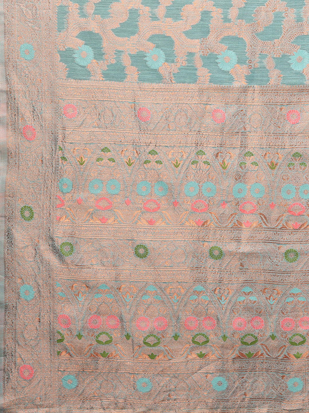 Light Blue Linen Blend Floral Woven Design Woven Saree with Blouse Piece