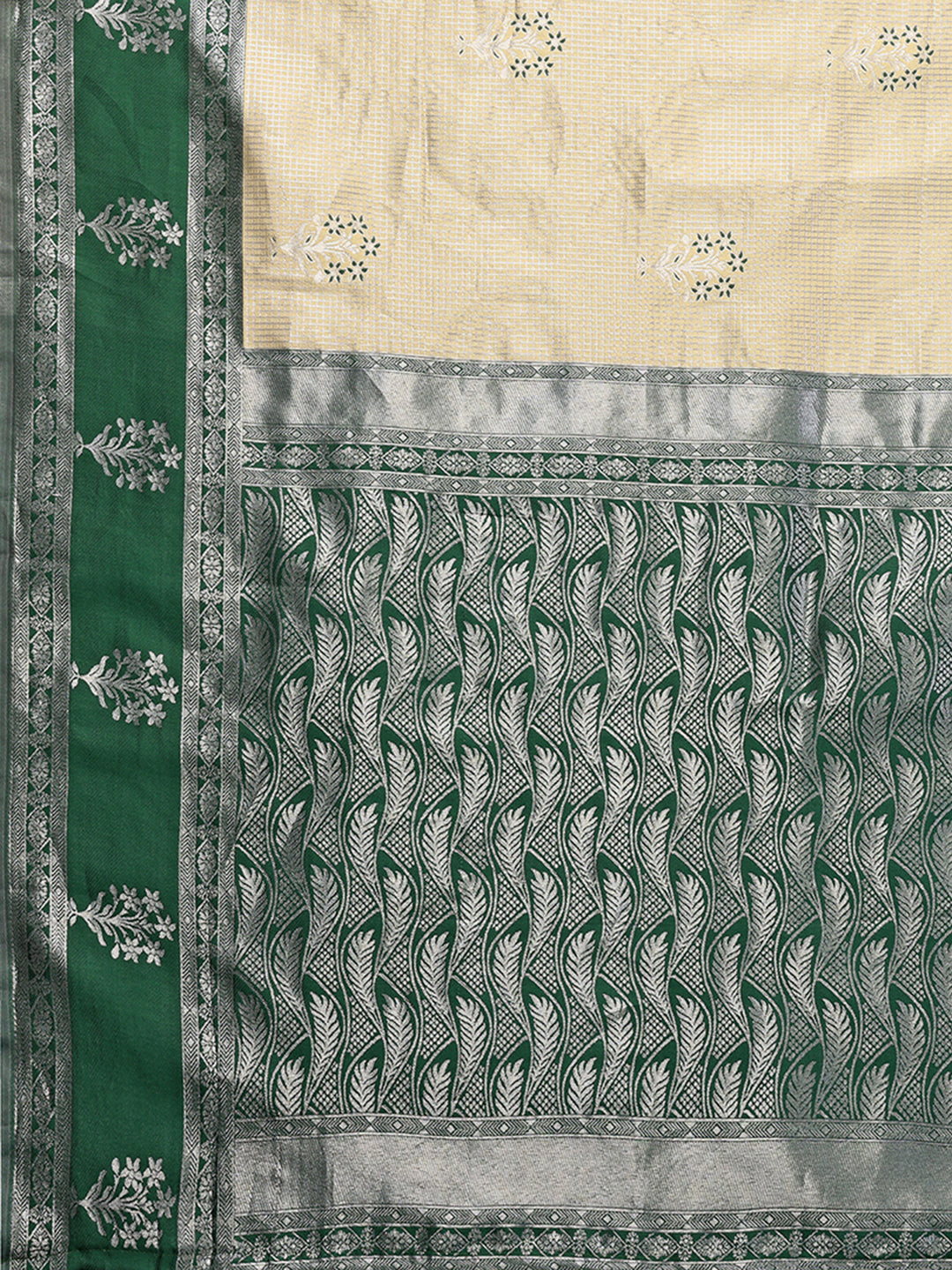 Beige Silk Blend Checked Woven Design Jacquard Border Saree with Blouse Piece