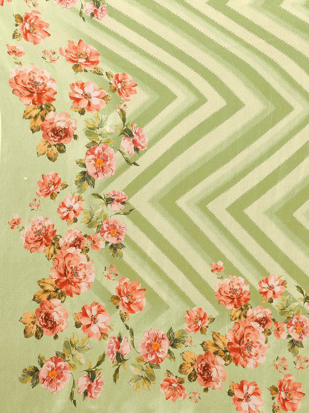 Light Green Georgette Floral Printed Daily Wear Saree with Blouse Piece