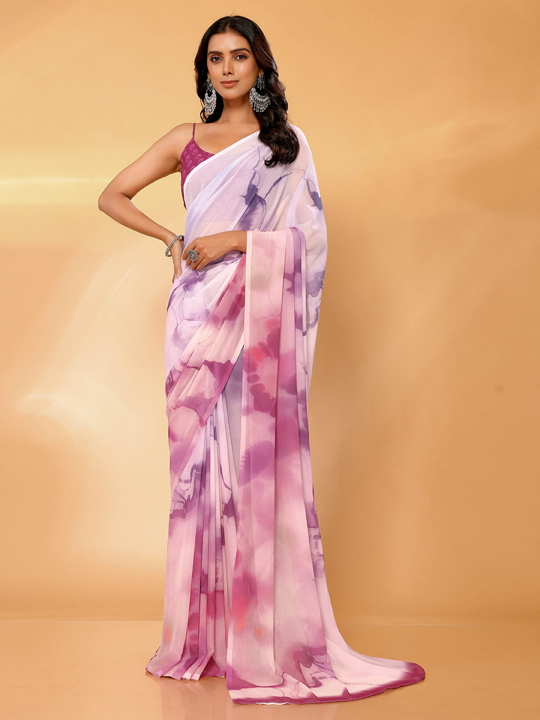 Multicolor Georgette Ombre Printed Daily Wear Saree with Blouse Piece