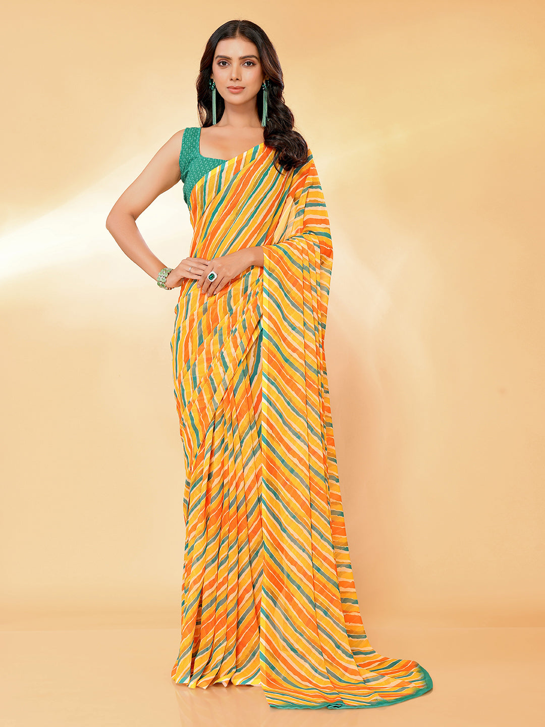 Orange Georgette Leheriya Printed Leheria Saree with Blouse Piece
