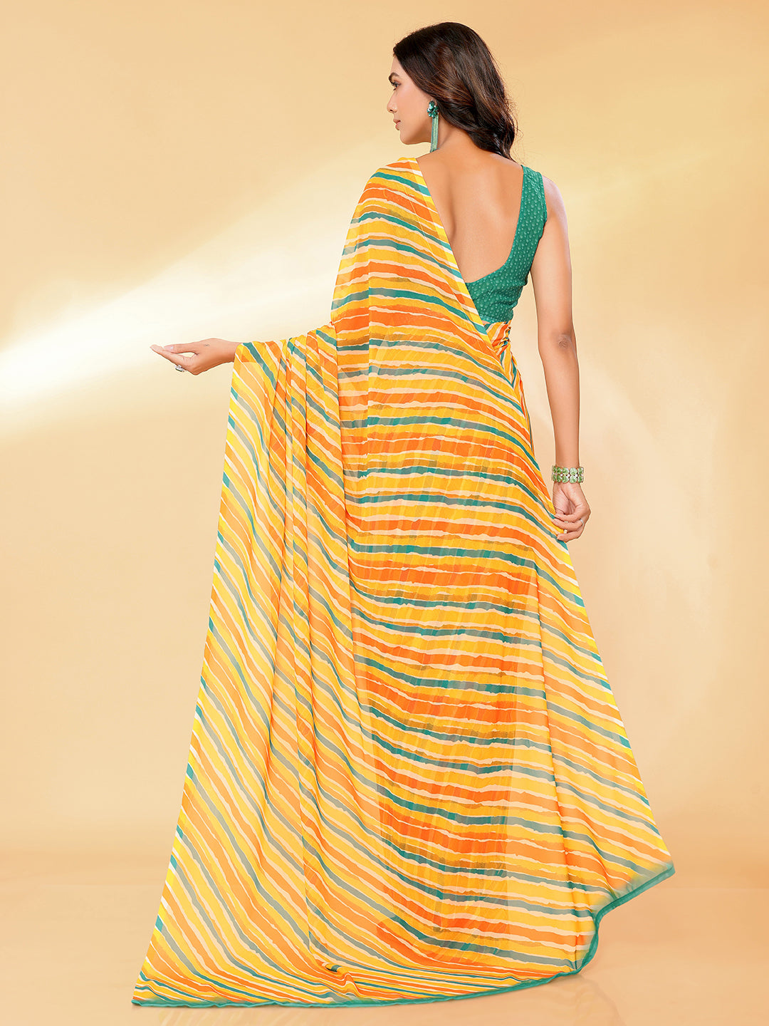 Orange Georgette Leheriya Printed Leheria Saree with Blouse Piece