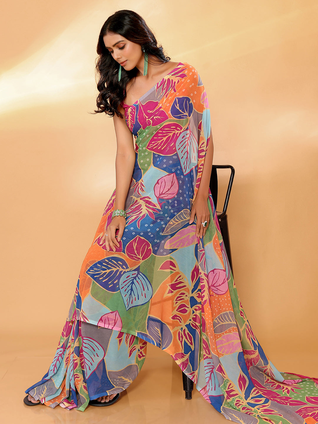 Multicolor Georgette Tropical Printed Daily Wear Saree with Blouse Piece