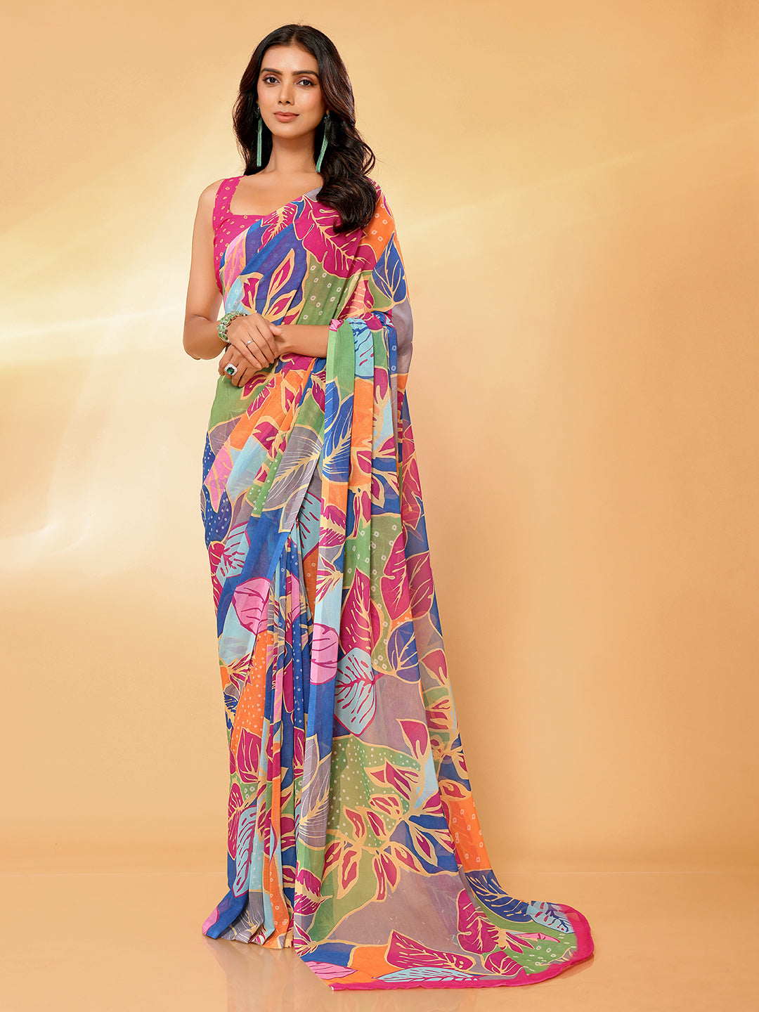 Multicolor Georgette Tropical Printed Daily Wear Saree with Blouse Piece