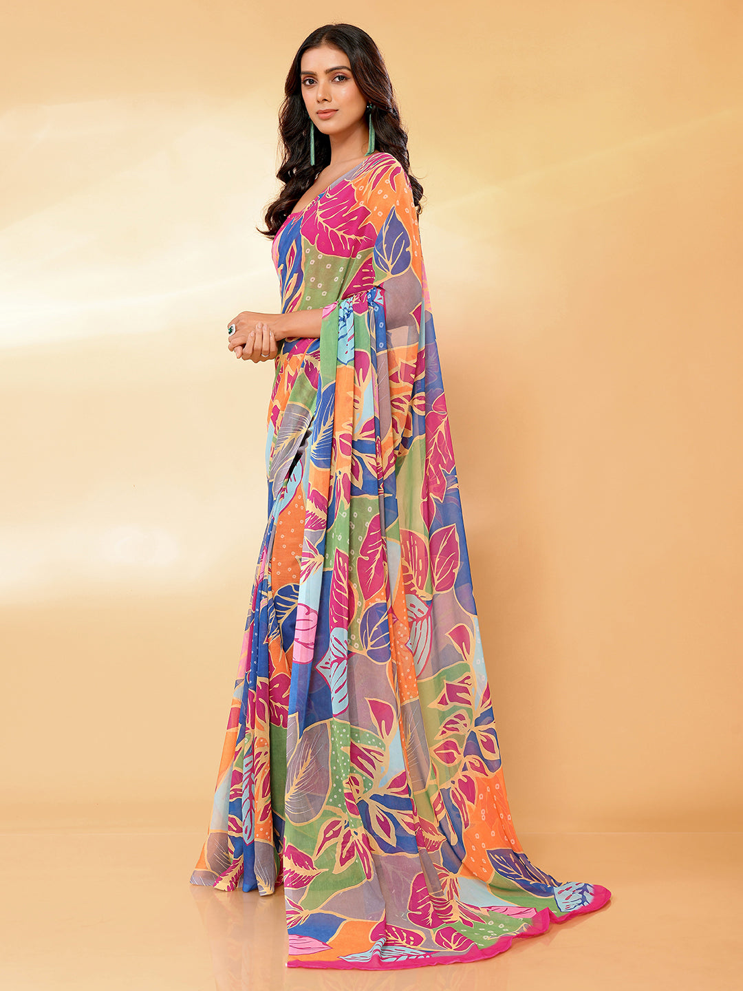 Multicolor Georgette Tropical Printed Daily Wear Saree with Blouse Piece