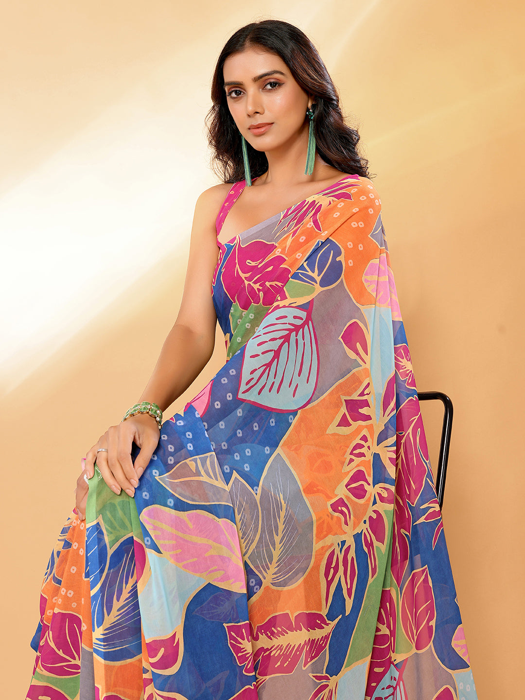Multicolor Georgette Tropical Printed Daily Wear Saree with Blouse Piece