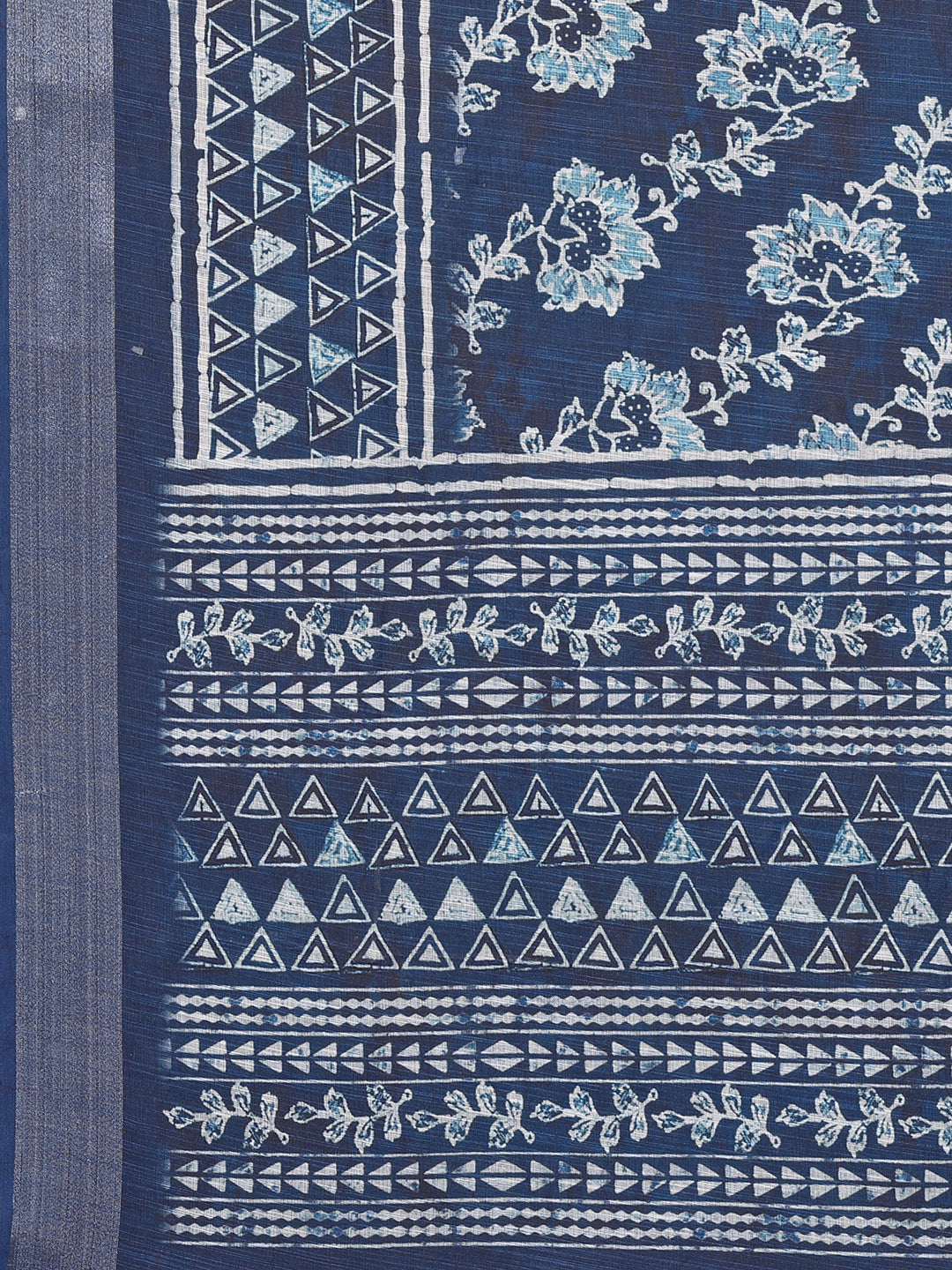 Navy Blue Linen Blend Floral Printed Daily Wear Saree with Blouse Piece