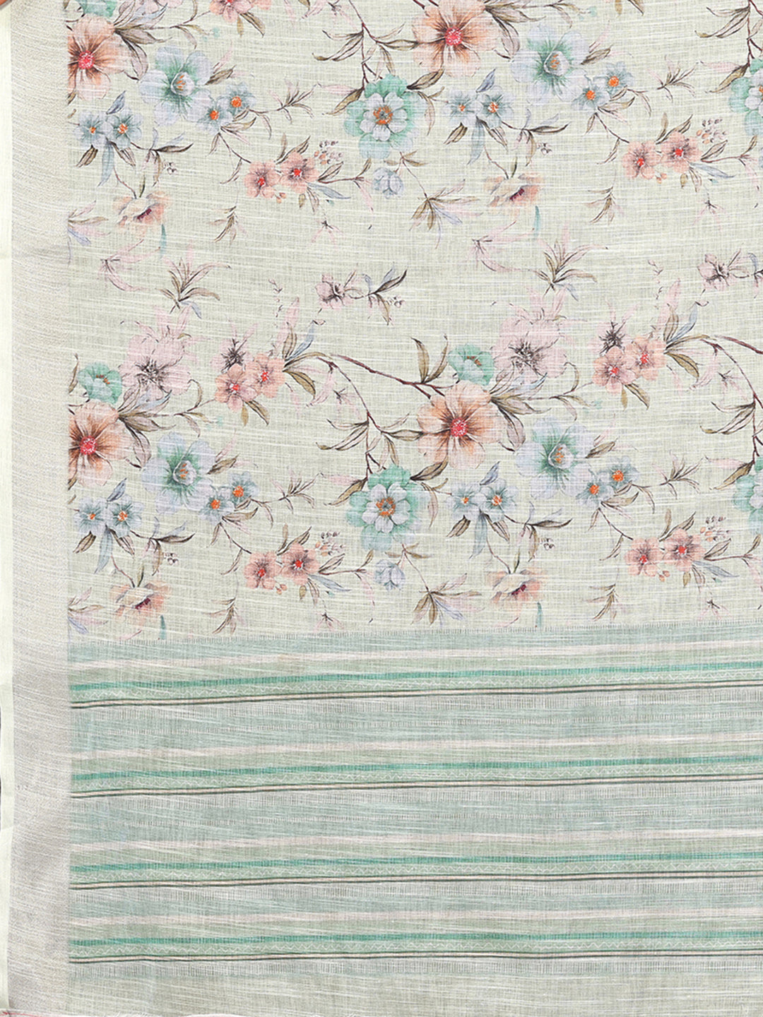 Light Green Linen Blend Floral Printed Daily Wear Saree with Blouse Piece