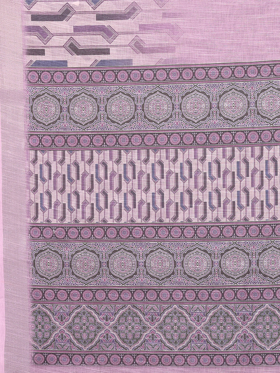 Lavender Linen Blend Geometric Printed Daily Wear Saree with Blouse Piece