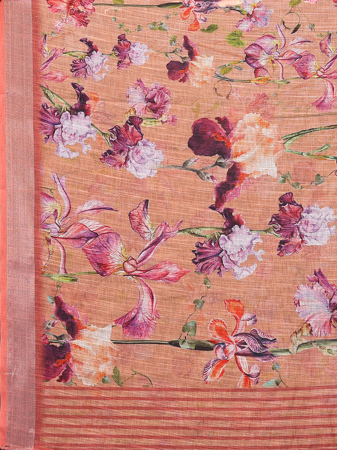 Peach Linen Blend Floral Printed Daily Wear Saree with Blouse Piece