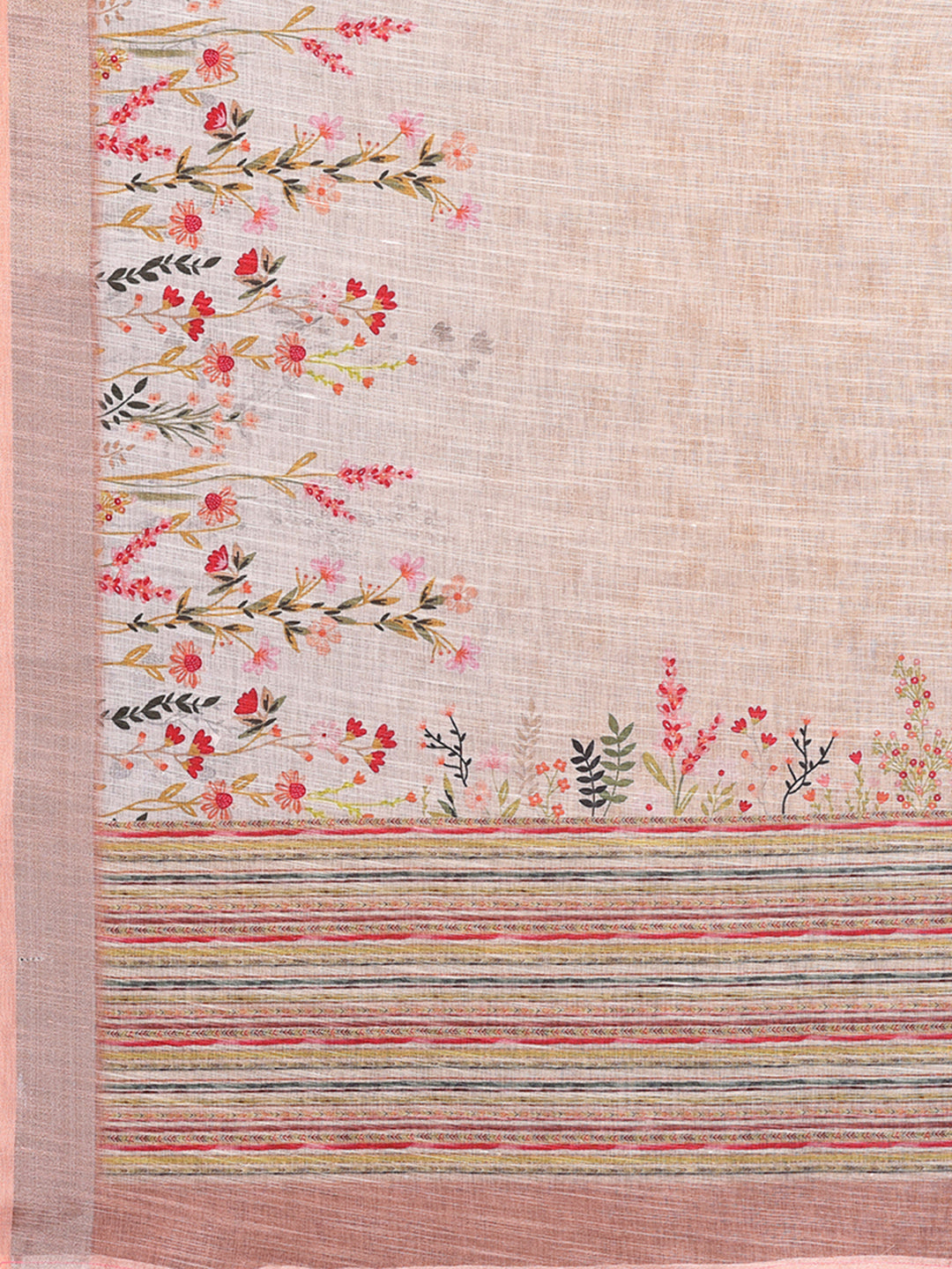 Peach Linen Blend Floral Printed Daily Wear Saree with Blouse Piece