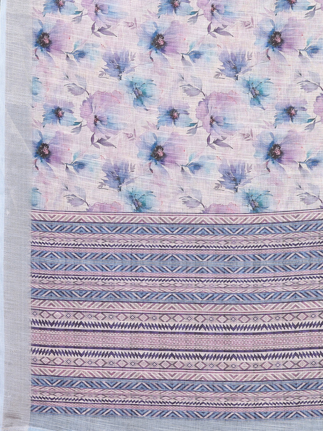 Light Blue Linen Blend Floral Printed Daily Wear Saree with Blouse Piece