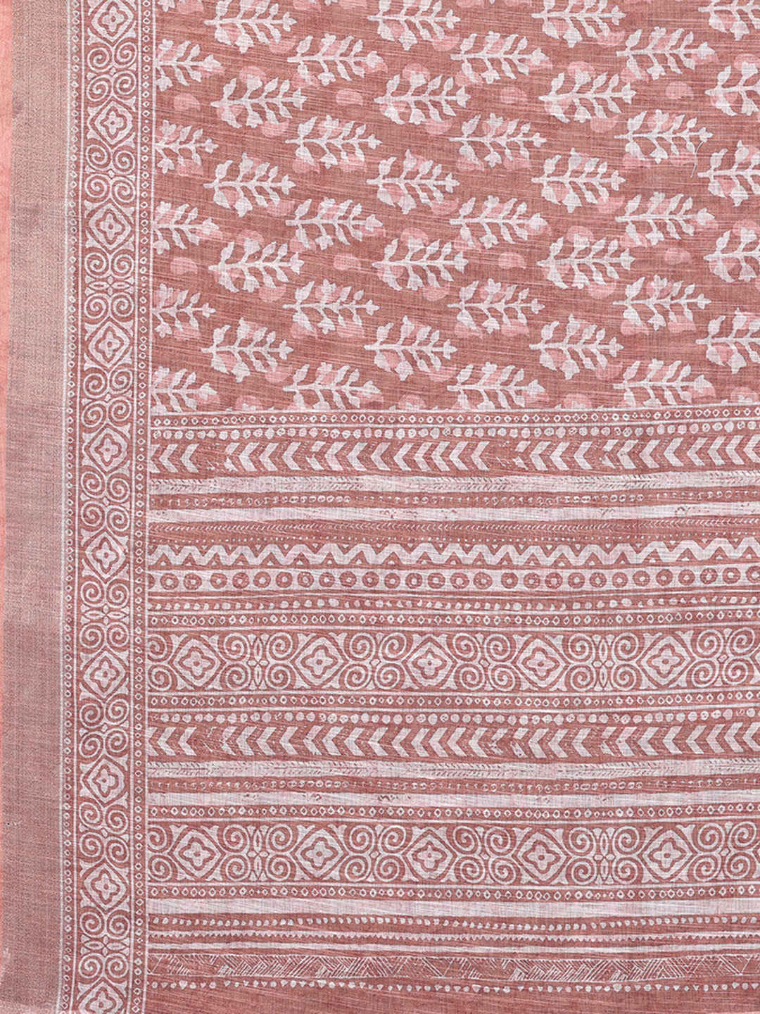 Mauve Linen Blend Block Print Printed Daily Wear Saree with Blouse Piece