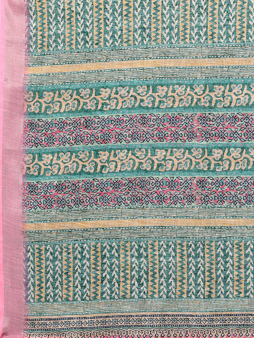 Green Linen Blend Chevron Printed Daily Wear Saree with Blouse Piece