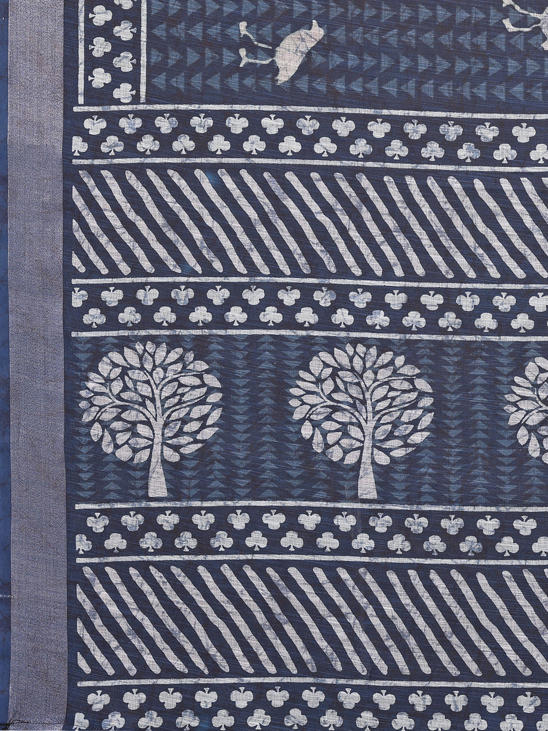 Navy Blue Linen Blend Geometric Printed Daily Wear Saree with Blouse Piece
