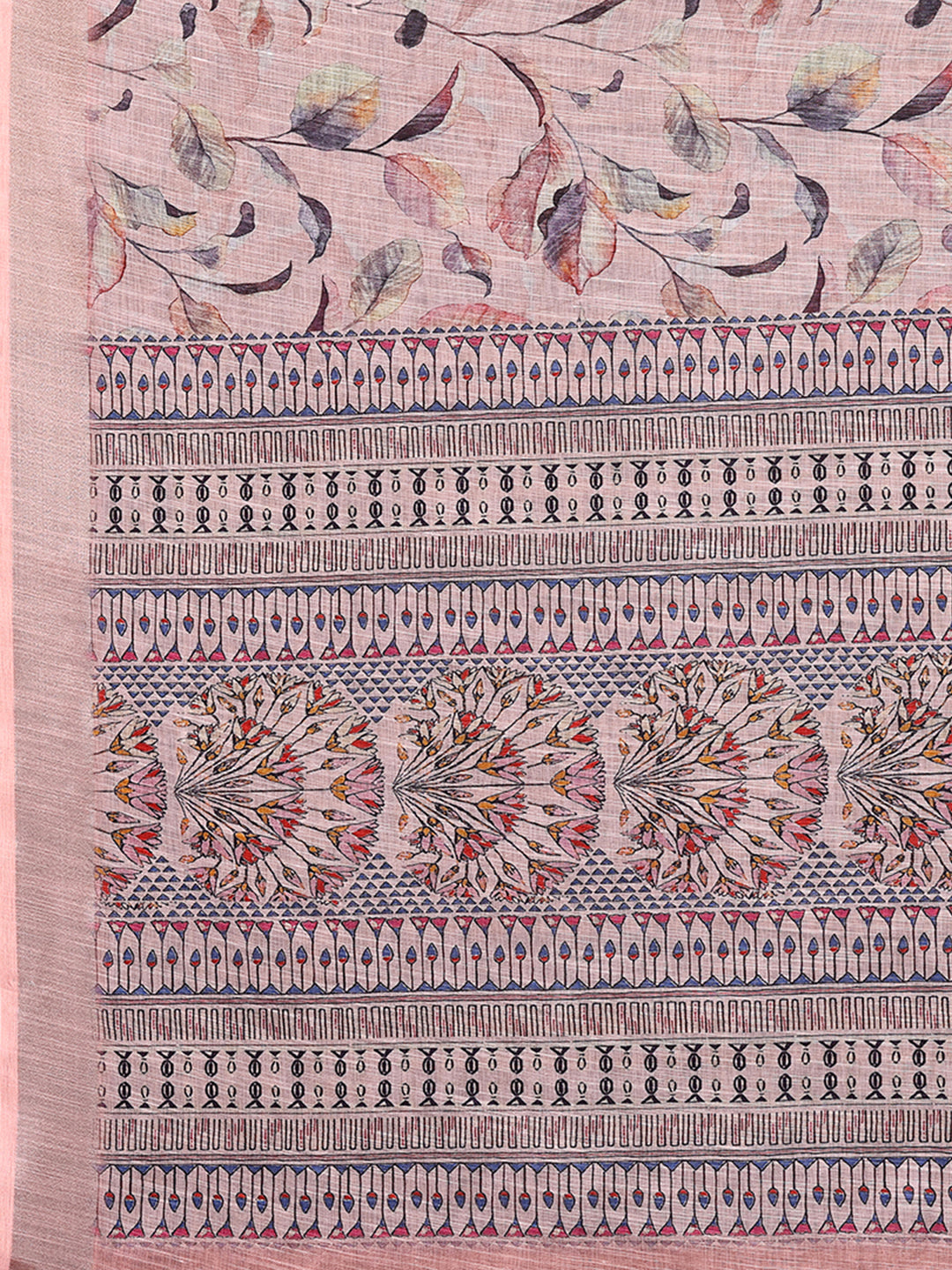 Light Pink Linen Blend Floral Printed Daily Wear Saree with Blouse Piece