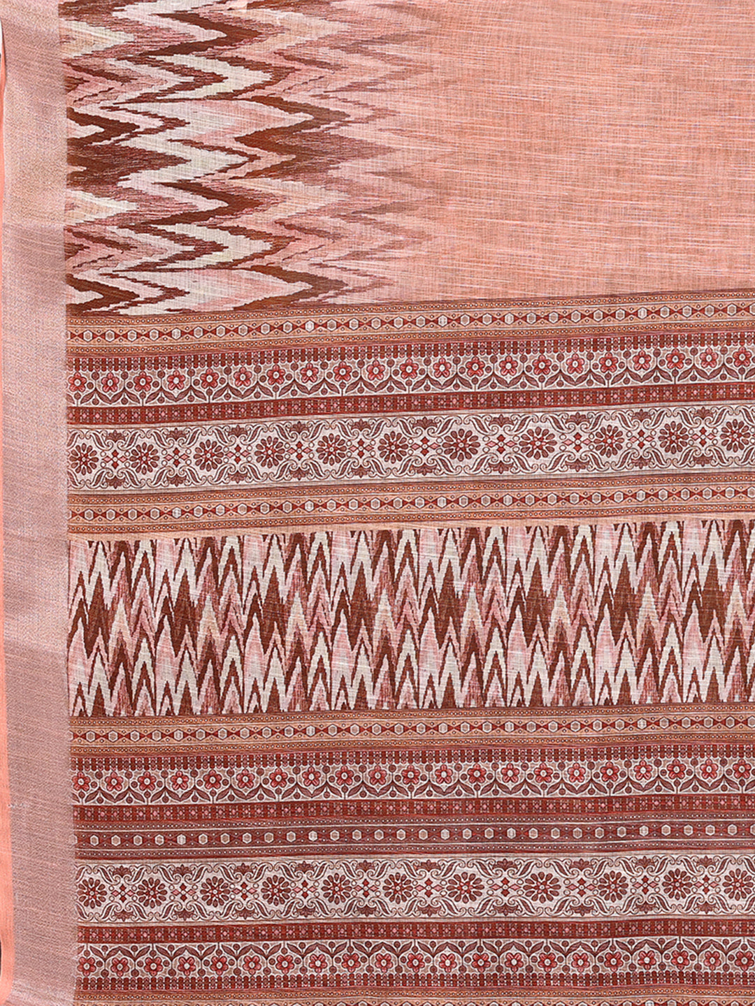 Peach Linen Blend Ikkat Printed Ikkat Saree with Blouse Piece