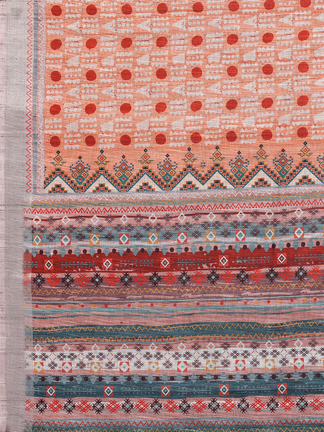 Orange Linen Blend Block Print Printed Daily Wear Saree with Blouse Piece