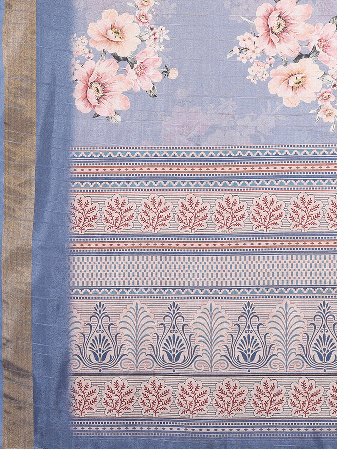 Blue Chanderi Silk Floral Printed Chanderi Saree with Blouse Piece