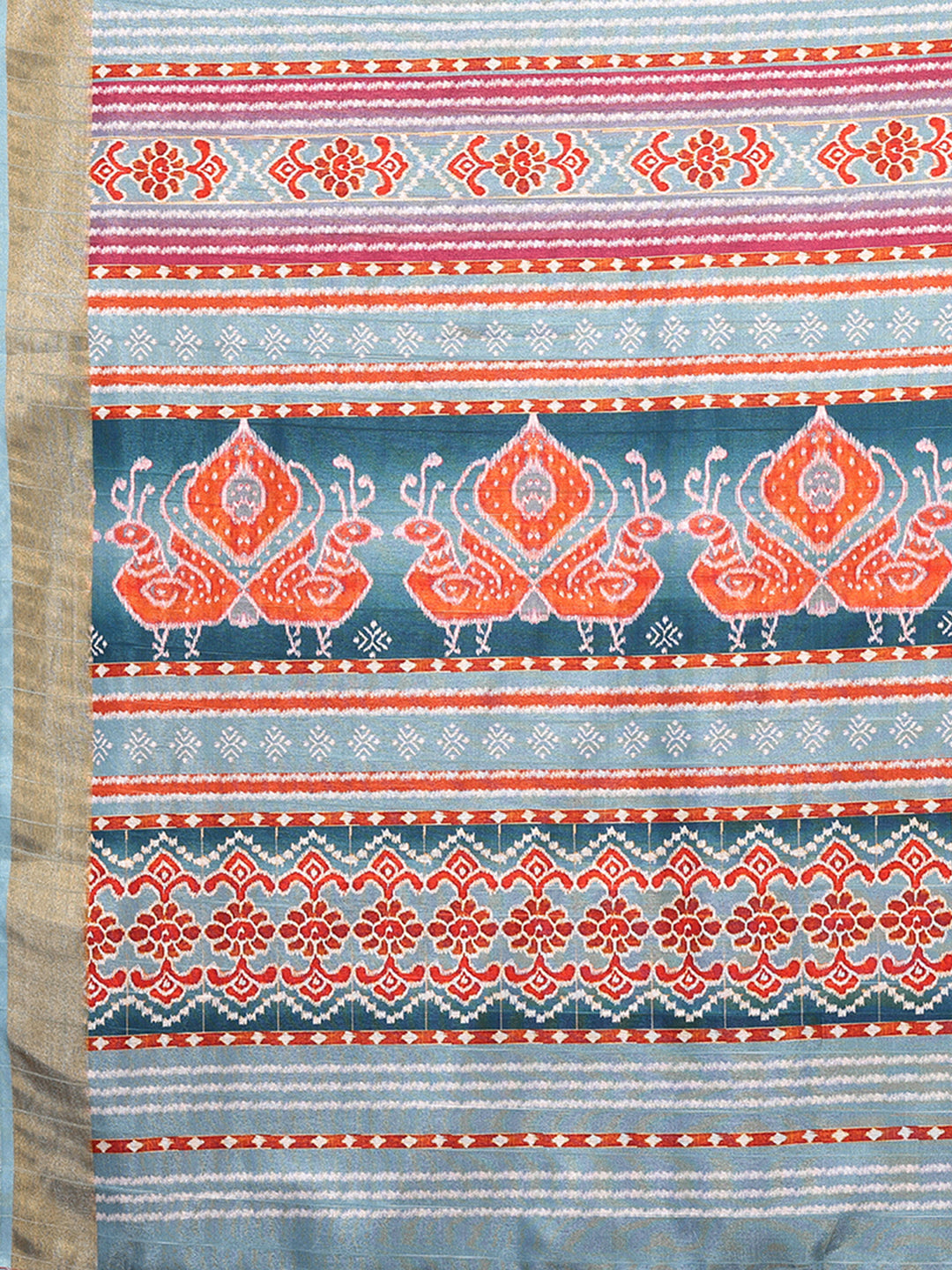 Orange Chanderi Silk Ikkat Printed Chanderi Saree with Blouse Piece