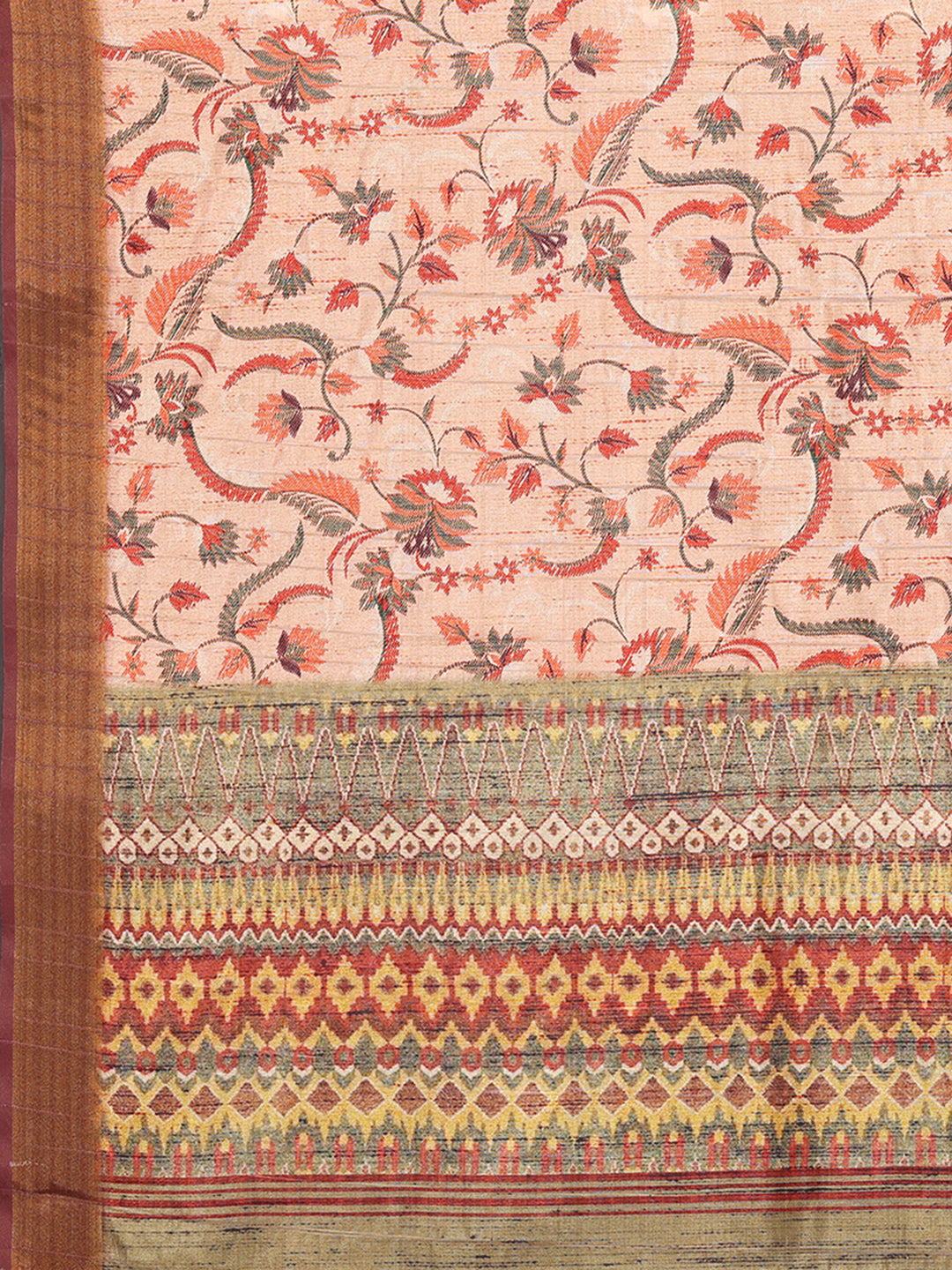 Peach Chanderi Silk Floral Printed Chanderi Saree with Blouse Piece