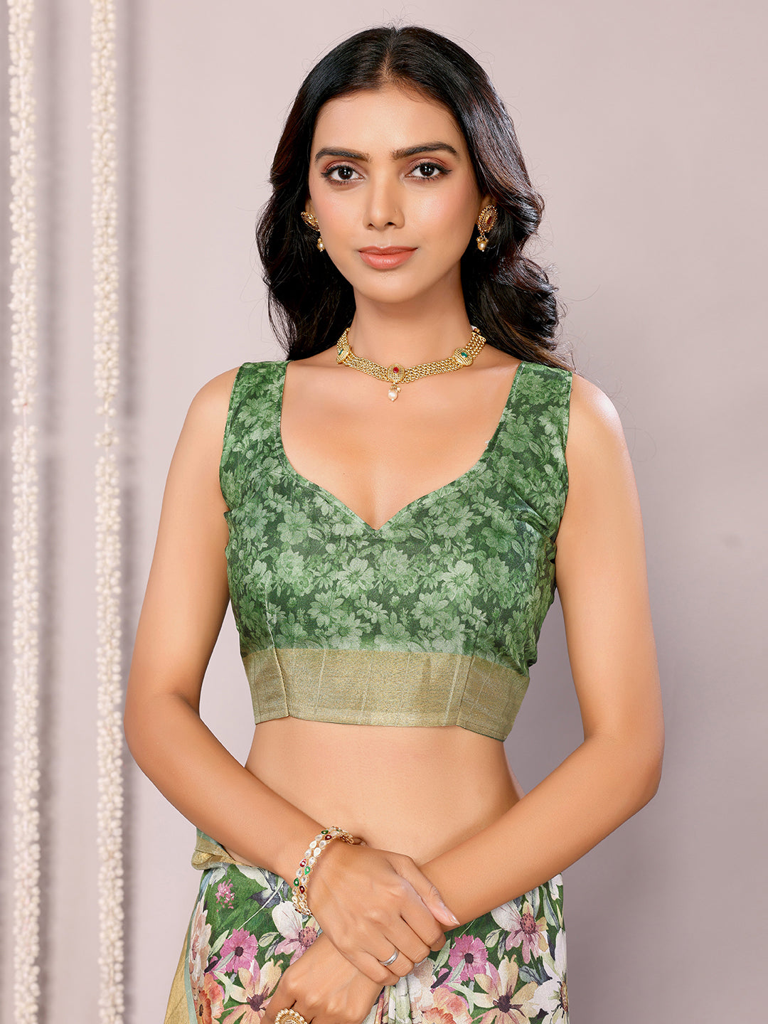 Green Chanderi Silk Floral Printed Chanderi Saree with Blouse Piece