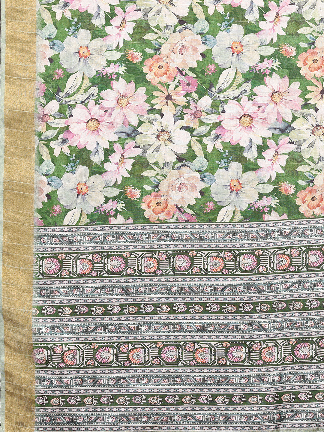 Green Chanderi Silk Floral Printed Chanderi Saree with Blouse Piece