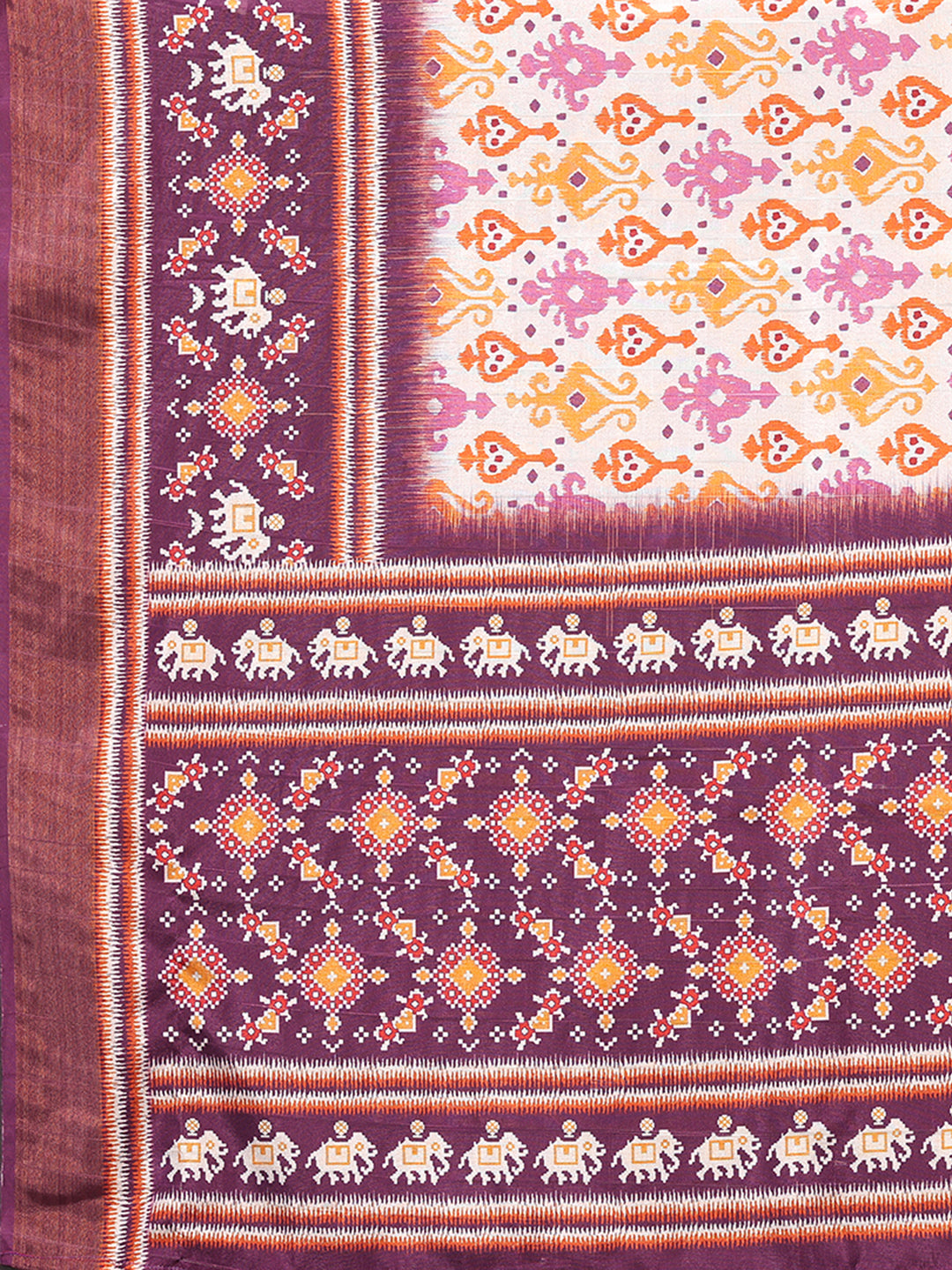 White & Purple Chanderi Silk Ikkat Printed Chanderi Saree with Blouse Piece