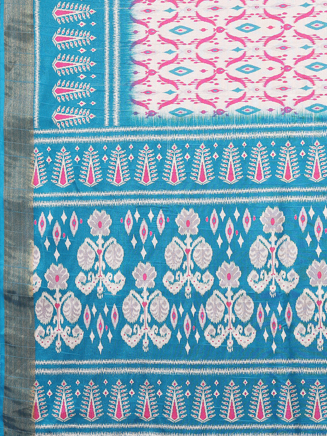 Blue Chanderi Silk Ikkat Printed Chanderi Saree with Blouse Piece