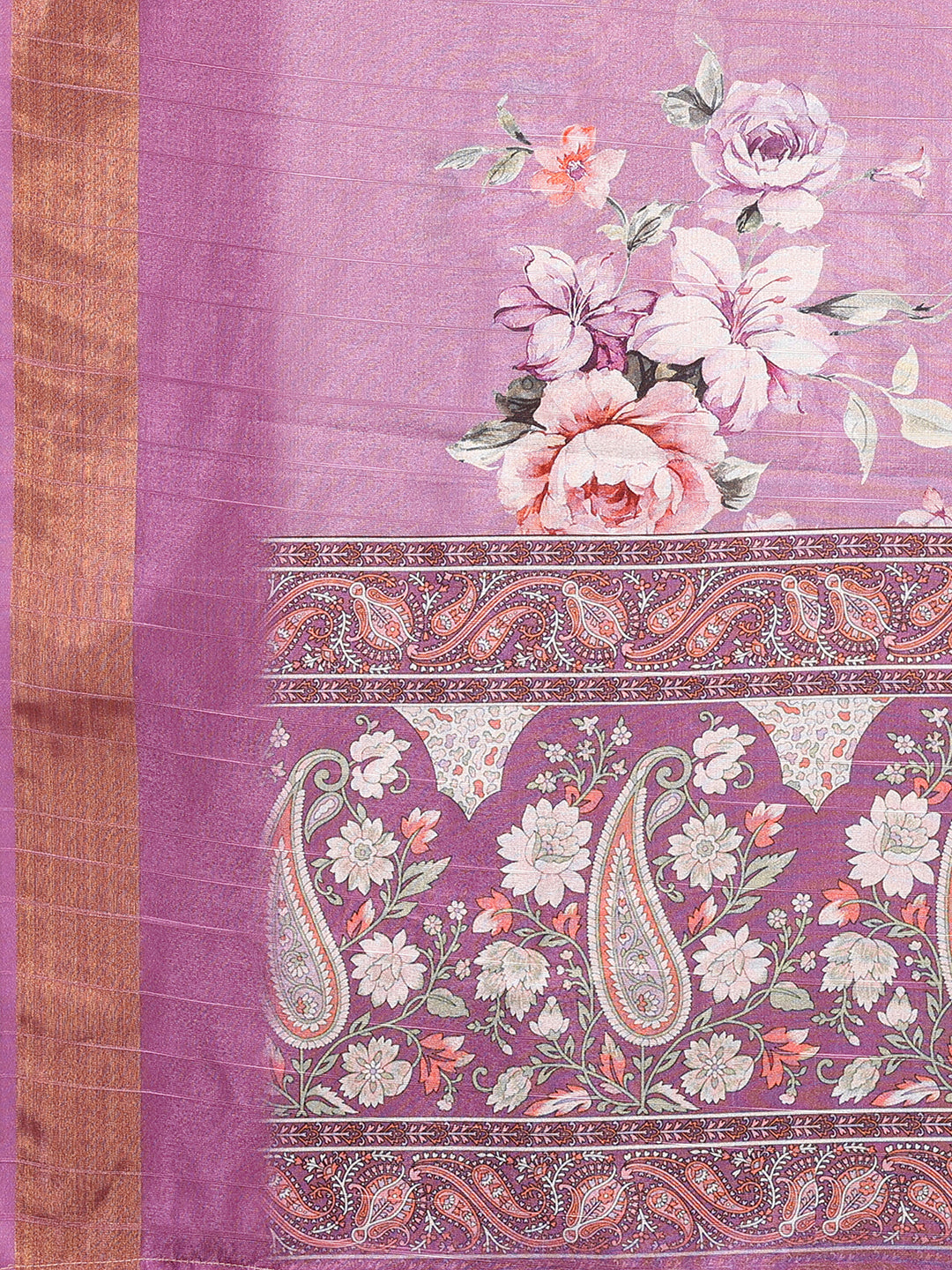 Purple Chanderi Silk Floral Printed Chanderi Saree with Blouse Piece