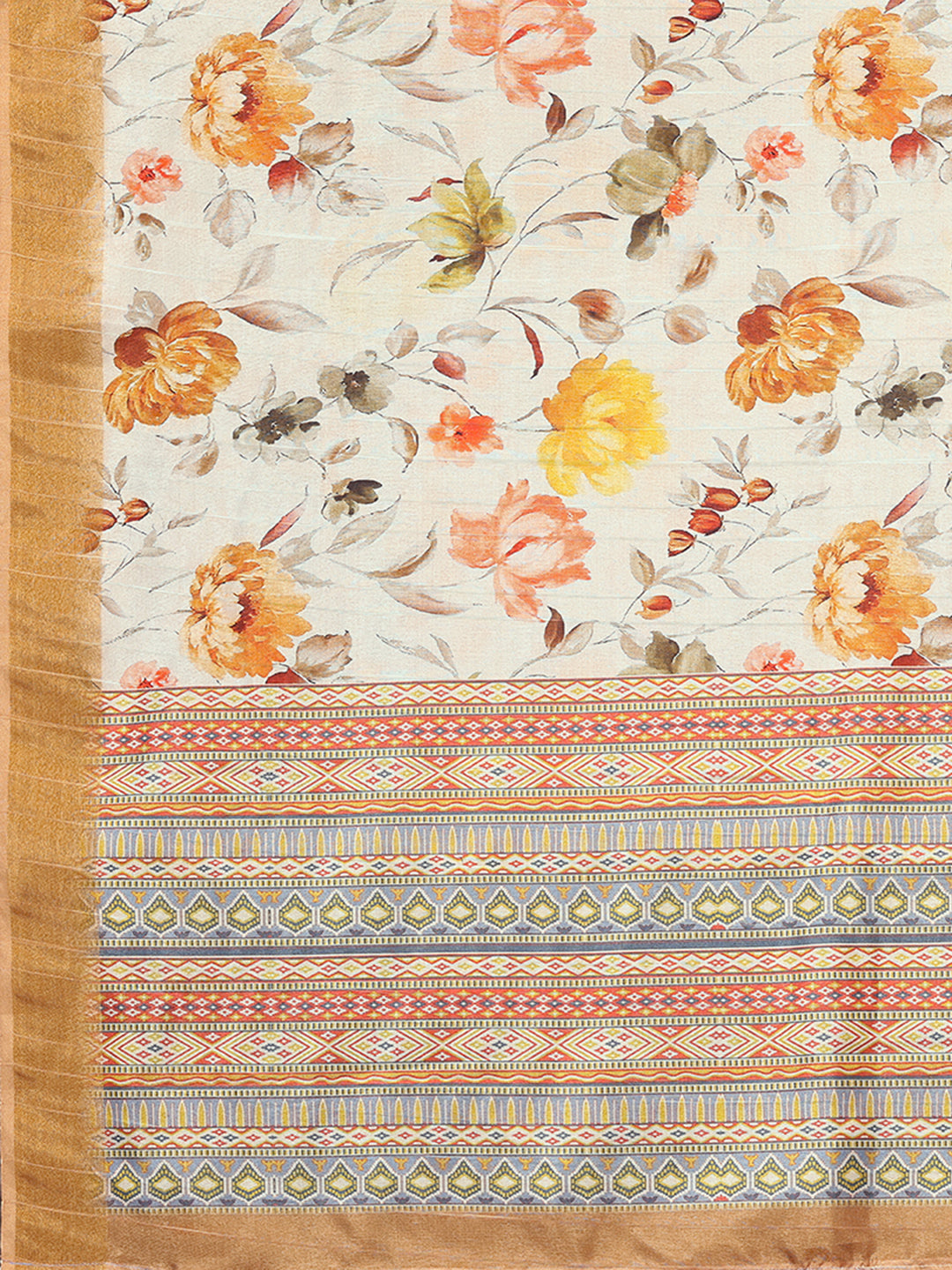 Cream Chanderi Silk Floral Printed Chanderi Saree with Blouse Piece