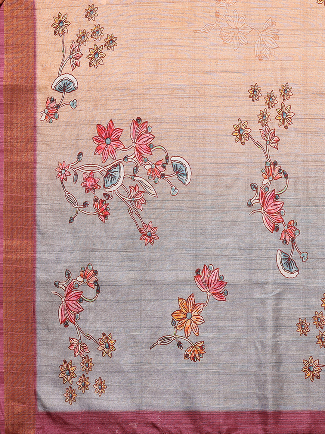 Beige Chanderi Silk Floral Printed Chanderi Saree with Blouse Piece