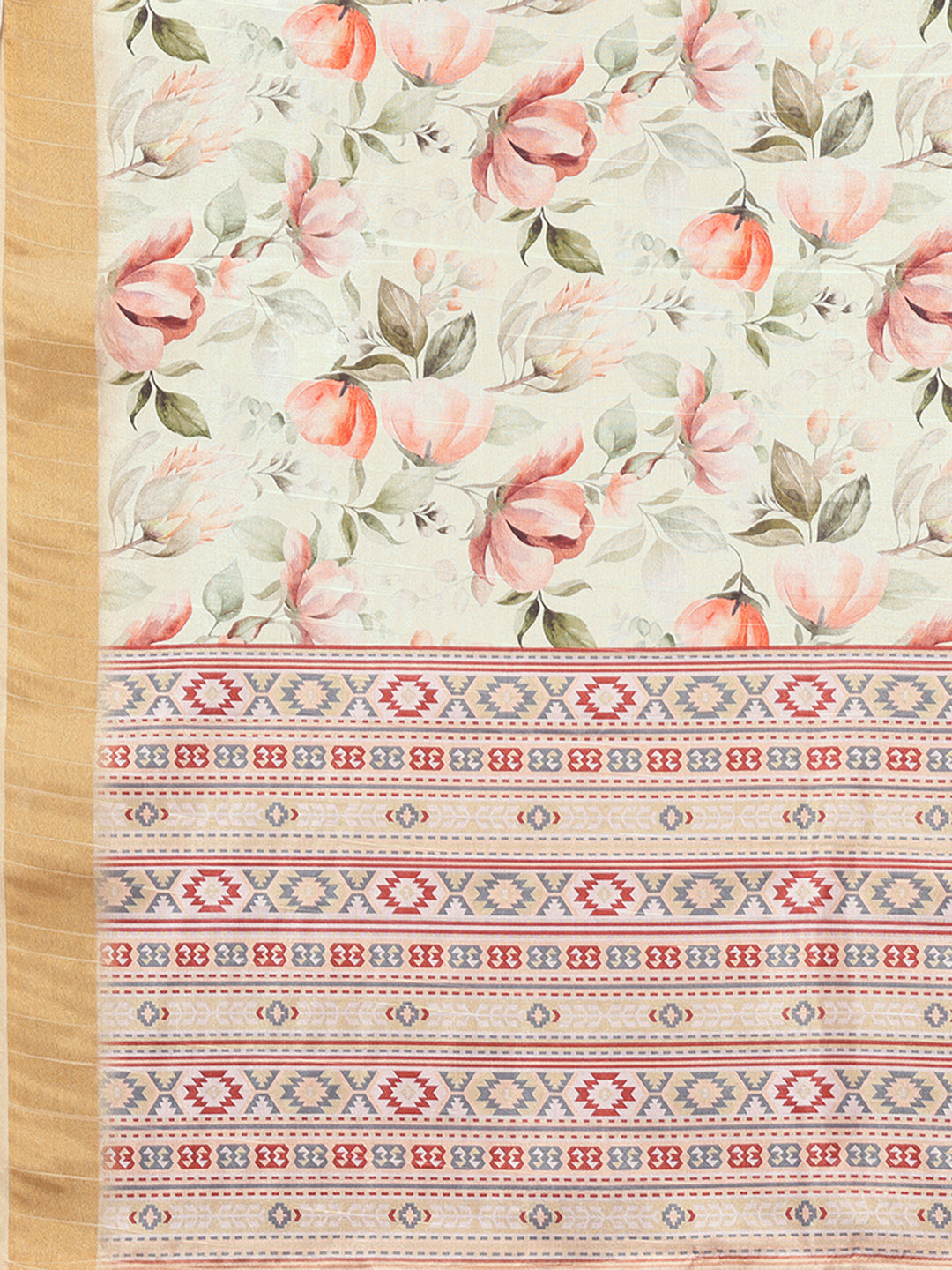 Cream Chanderi Silk Floral Printed Chanderi Saree with Blouse Piece