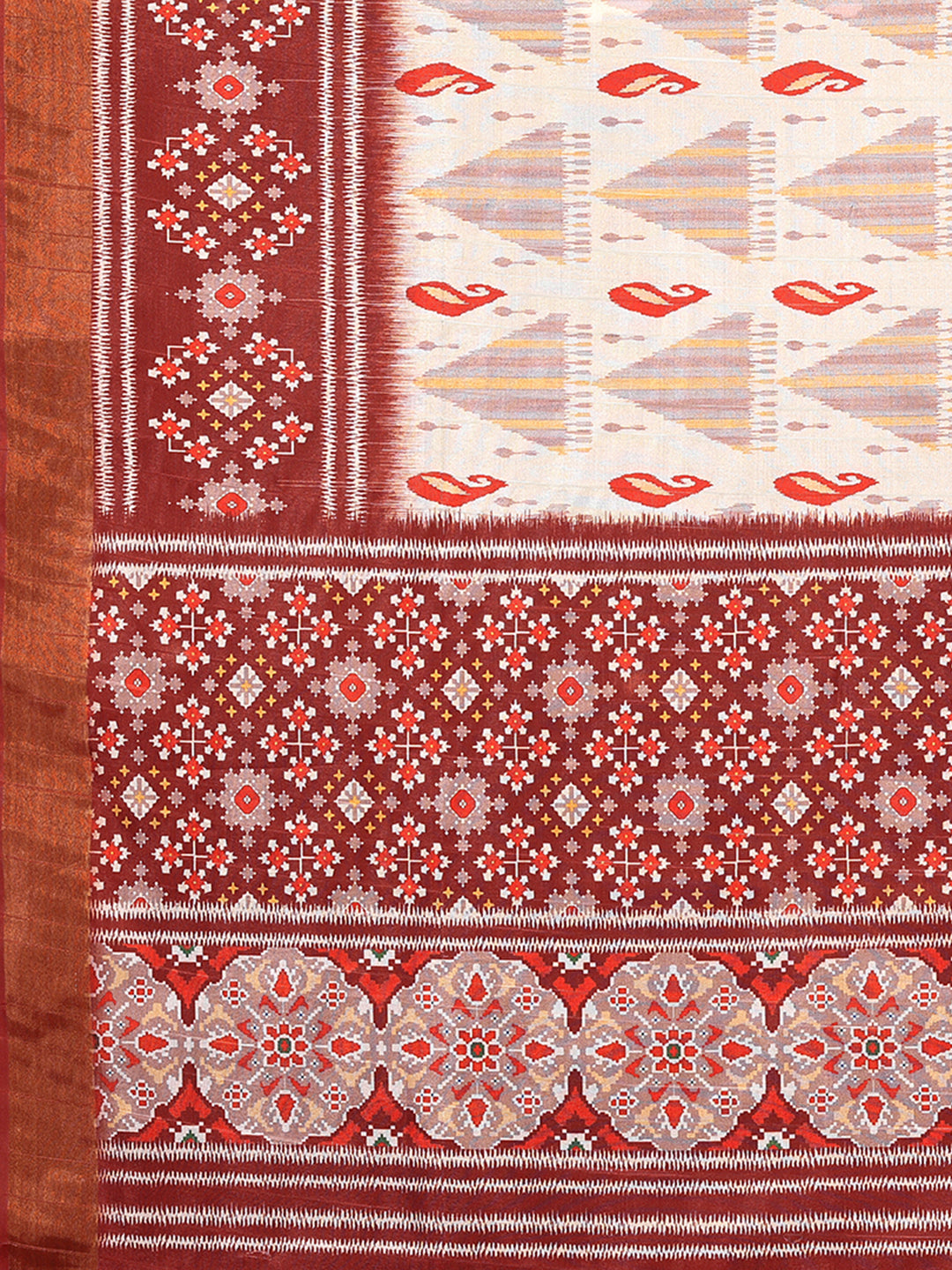 Cream Chanderi Silk Ikkat Printed Chanderi Saree with Blouse Piece