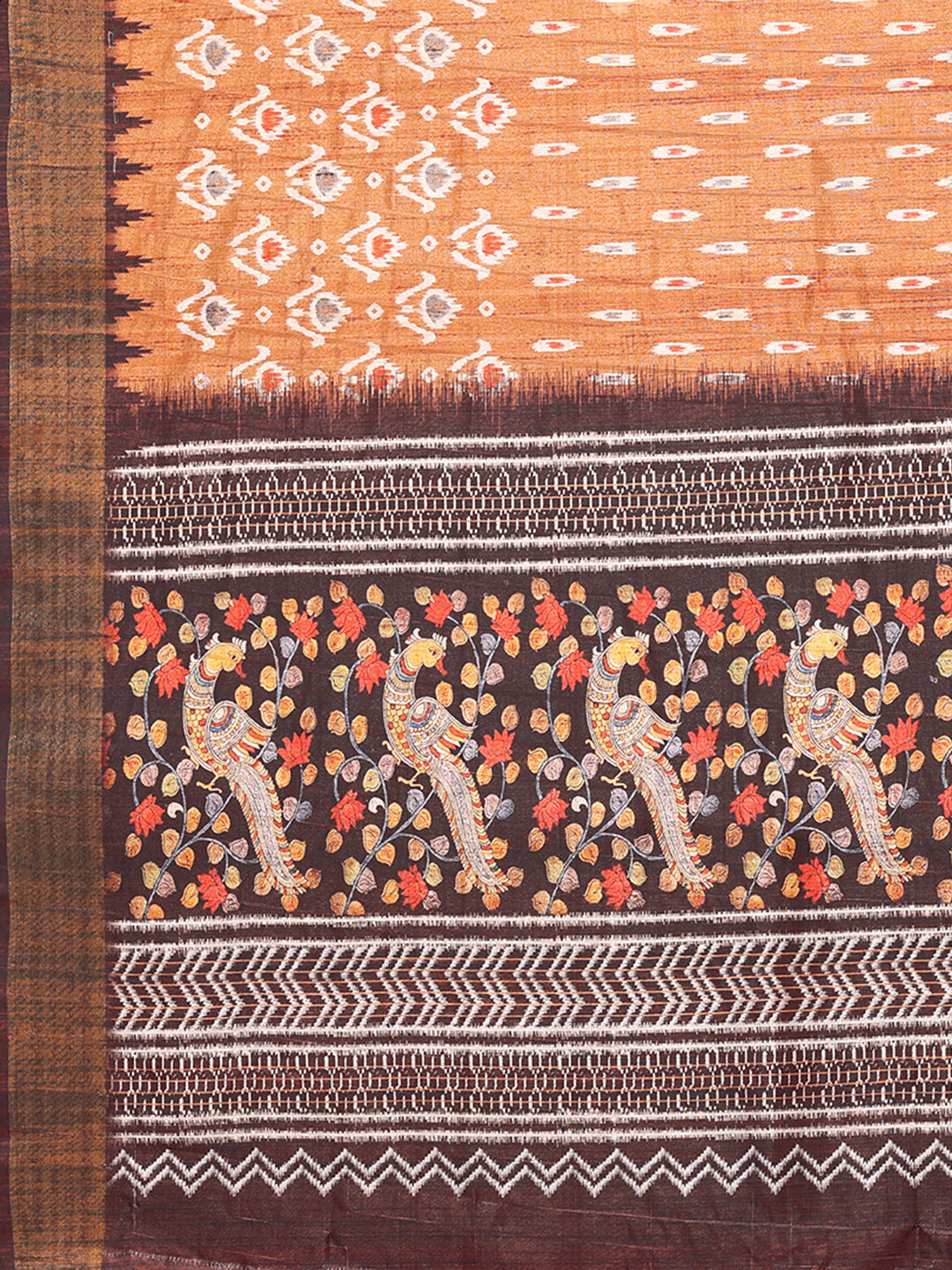 Orange Chanderi Silk Ikkat Printed Chanderi Saree with Blouse Piece