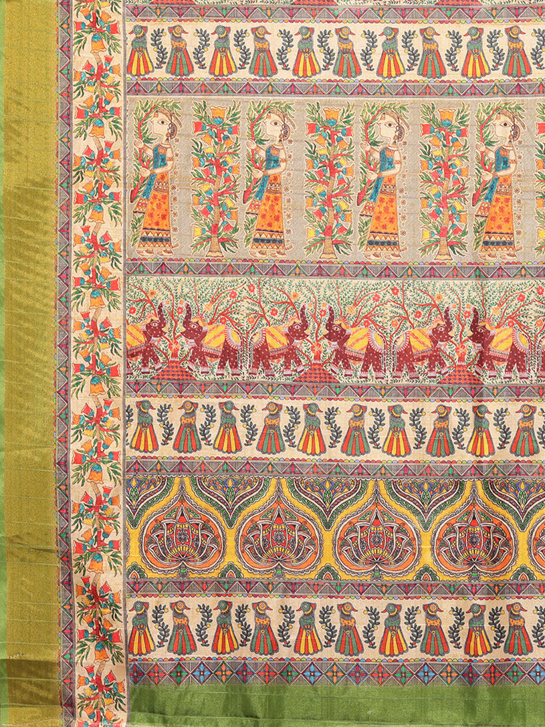 Green Chanderi Silk Kalamkari Printed Kalamkari Saree with Blouse Piece