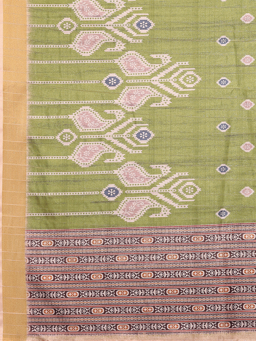 Green Chanderi Silk Ikkat Printed Chanderi Saree with Blouse Piece