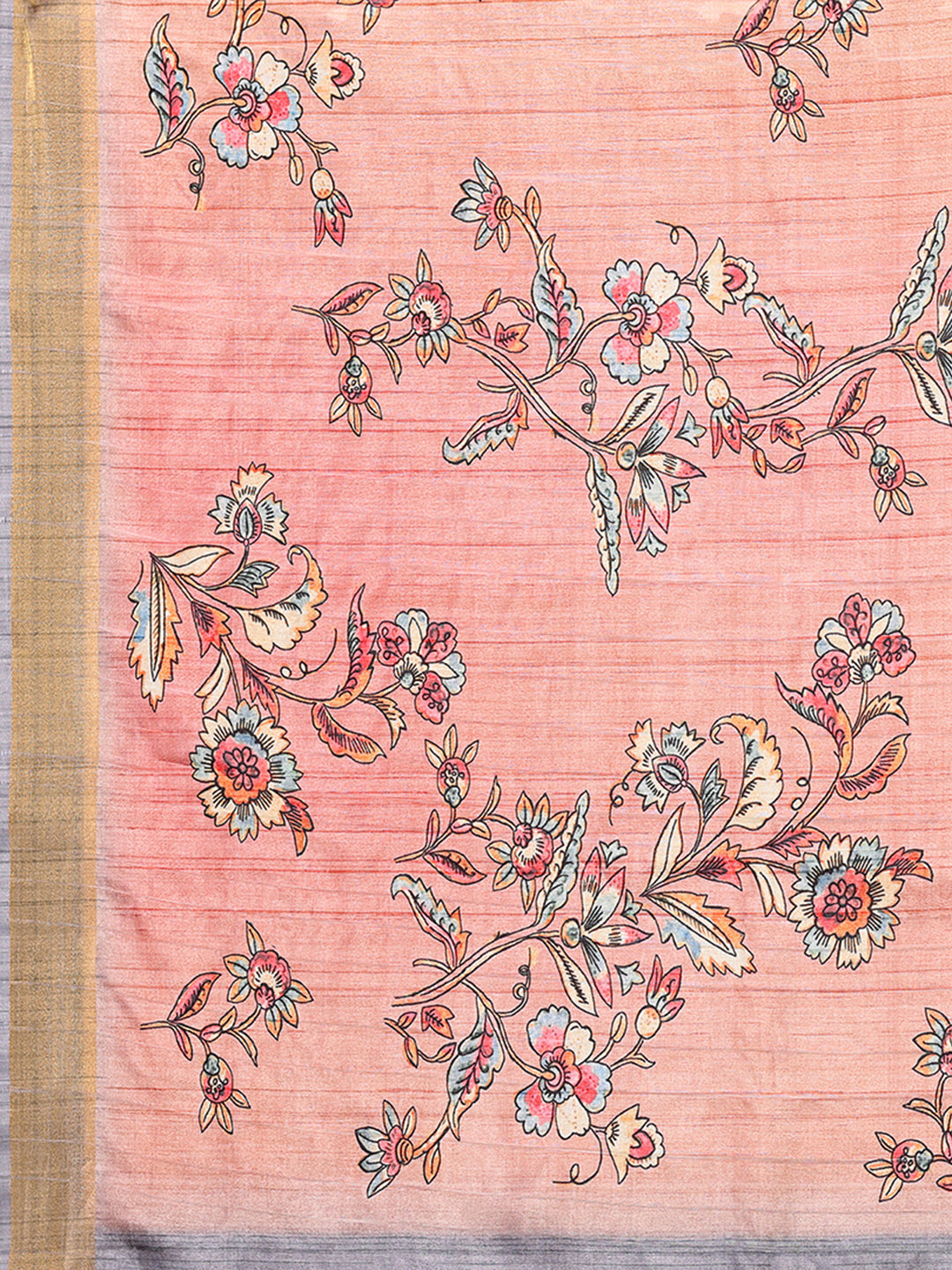 Peach Chanderi Silk Floral Printed Chanderi Saree with Blouse Piece