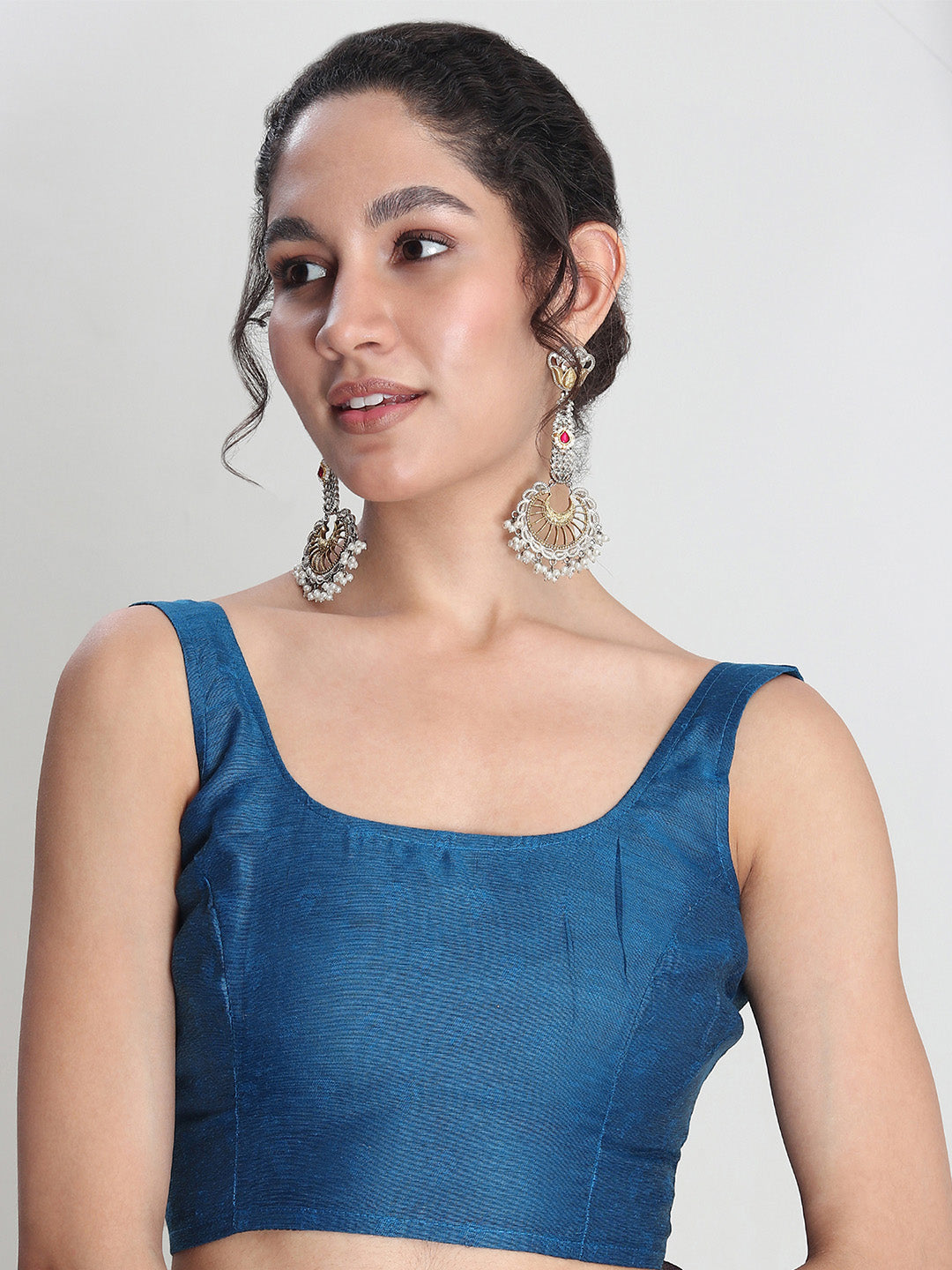 Janasya Women's Teal Blue Silk Blend Floral Woven Design Jacquard Saree with Blouse Piece